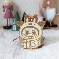 Ornements Labubu en bois pour le sapin