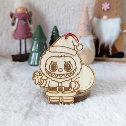 Ornements Labubu en bois pour le sapin