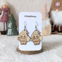Boucles d'oreilles en bois, Labubu Noël