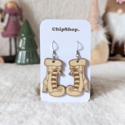 Boucles d'oreilles en bois, bottes de la mère Noël