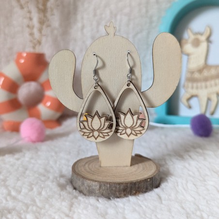 Boucles d'oreilles en bois, Lotus